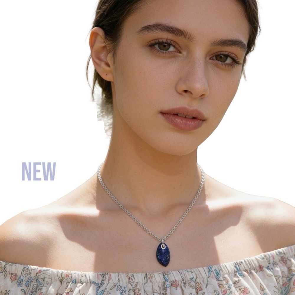 NWT Organic Stone Necklace Lapis/Silver - Stone of Clarity